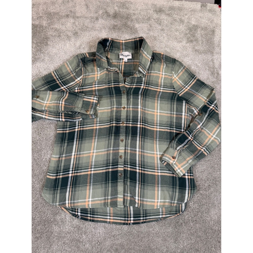 Wrangler Womens Plaid Button Down Shirt Sage Green Rayon LW10340 Large